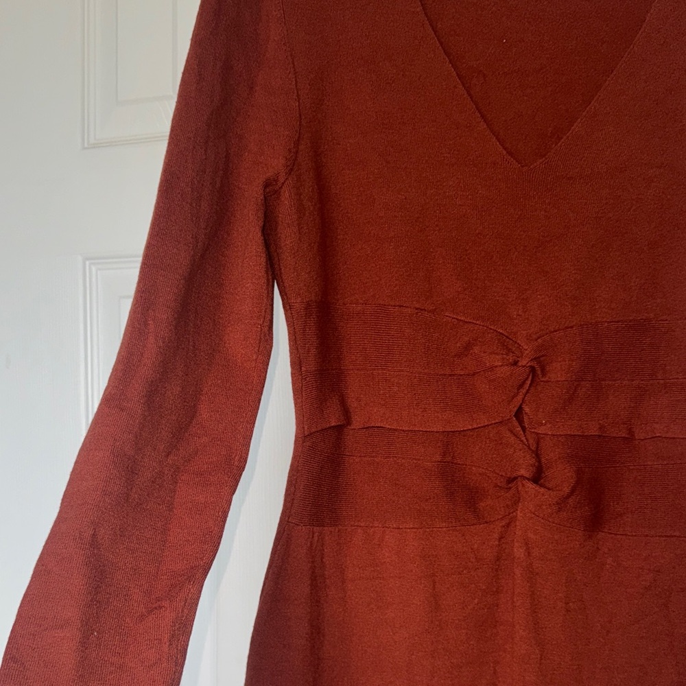 Bar III Rust Long Sleeve Wrap Midi Dress - Picture 6 of 8